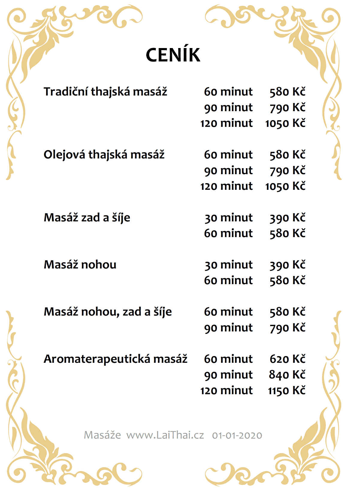 Ceník thajských masáží