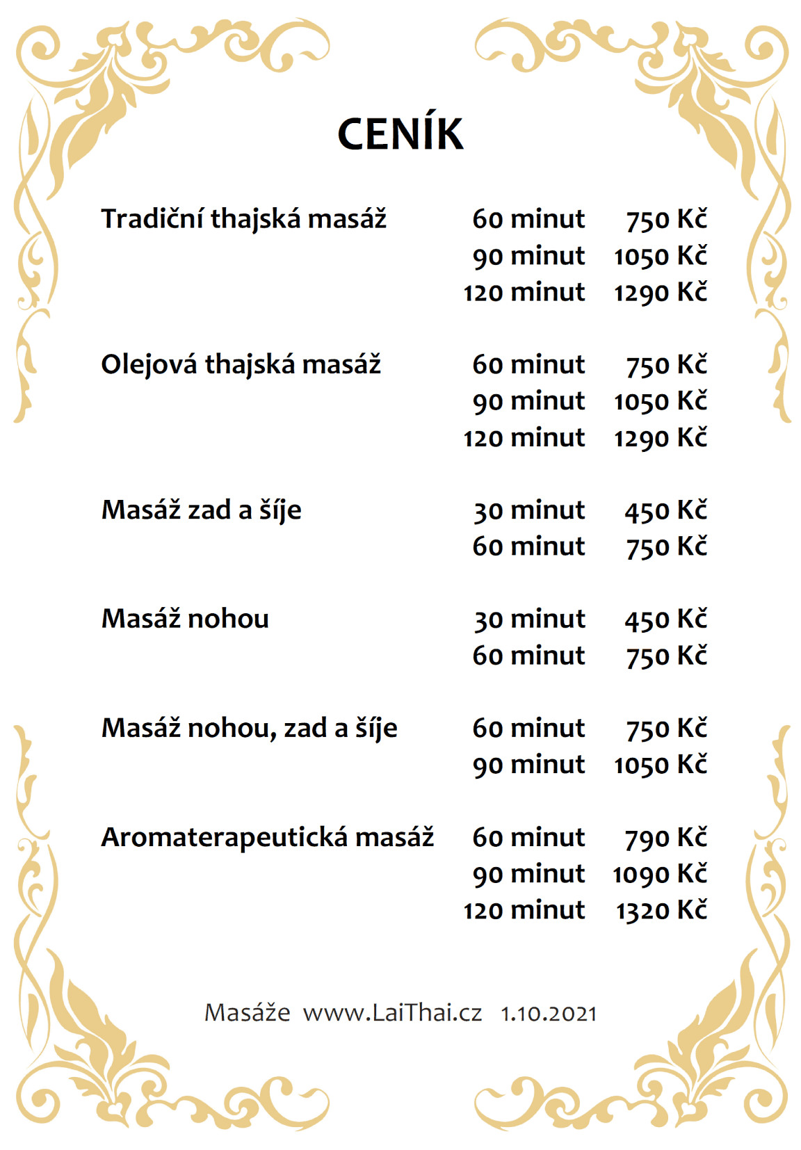 Ceník thajských masáží