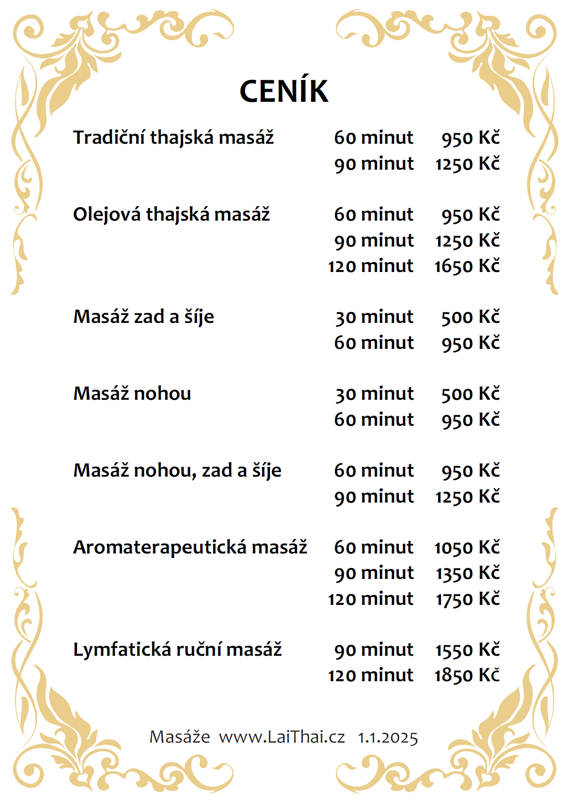 Ceník thajských masáží